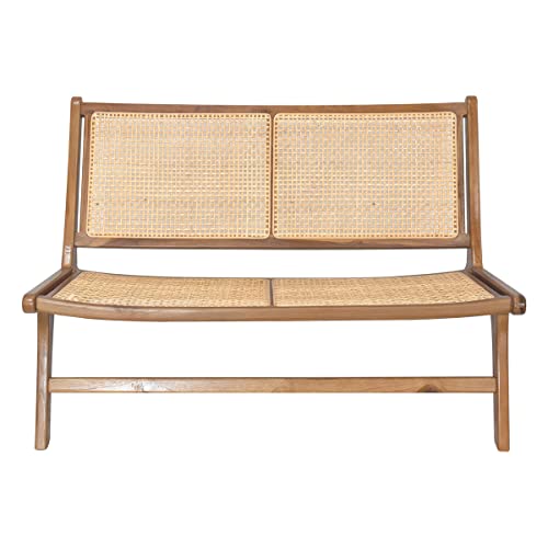 Miliboo Fauteuil 2 Places en Bois Teck Massif et cannage en rotin Naturel HAMMA