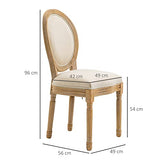 HOMCOM Lot de 2 chaises de Salle à Manger - Chaise de Salon médaillon Style Louis XVI - Bois Massif sculpté, patiné - Aspect Lin Beige