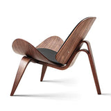 Rimdoc Chaise de salon moderne à coquille du milieu du siècle, fauteuil de salon en simili cuir, meubles scandinaves en bois, chaise de détente pour chambre à coucher