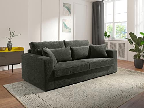 Vente-unique Canapé 3 Places en Tissu Bouclette Gris Anthracite MONDOVI