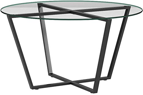 Mango Steam Table Basse Rond en Verre, Dessus Clair et Base Noire