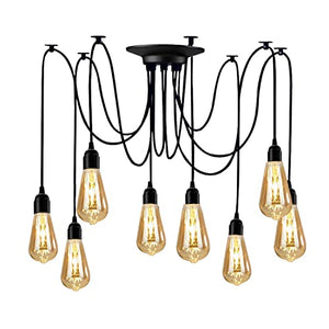 YNXing - Suspension Edison vintage - Réglable - Lampe suspendue - Luminaire industriel - Lustre noir - 1, 3, 5, 6 têtes - 8 supports de lampe