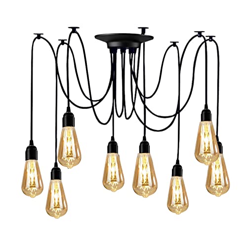 YNXing - Suspension Edison vintage - Réglable - Lampe suspendue - Luminaire industriel - Lustre noir - 1, 3, 5, 6 têtes - 8 supports de lampe