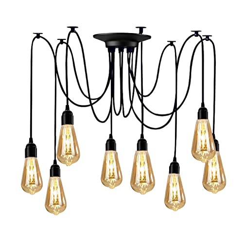 YNXing - Suspension Edison vintage - Réglable - Lampe suspendue - Luminaire industriel - Lustre noir - 1, 3, 5, 6 têtes - 8 supports de lampe YNXing - Suspension Edison vintage - Réglable - Lampe suspendue - Luminaire industriel - Lustre noir - 1, 3, 5, 6 têtes - 8 supports de lampe