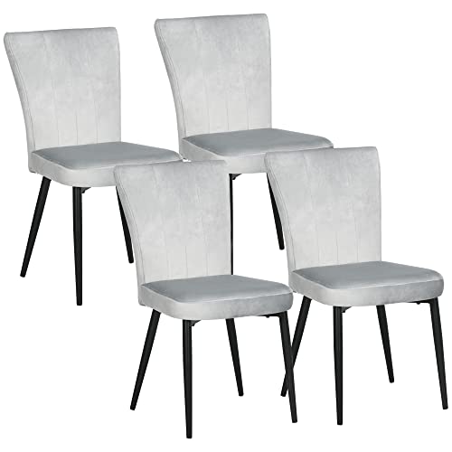 HOMCOM Lot de 4 chaises de Salle à Manger Assise en Velours avec Dossier Chaise de Cuisine Contemporain Chaise de Salon et Pieds en Acier Gris Clair HOMCOM Lot de 4 chaises de Salle à Manger Assise en Velours avec Dossier Chaise de Cuisine Contemporain Chaise de Salon et Pieds en Acier Gris Clair