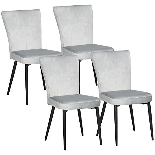 HOMCOM Lot de 4 chaises de Salle à Manger Assise en Velours avec Dossier Chaise de Cuisine Contemporain Chaise de Salon et Pieds en Acier Gris Clair