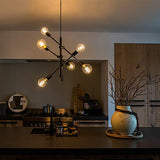 QAZQA sydney - Suspension Industriel - 6 lumière - Ø 75 cm - Noir - Rustique - Éclairage intérieur - Salon I Chambre I Cuisine I Salle à manger