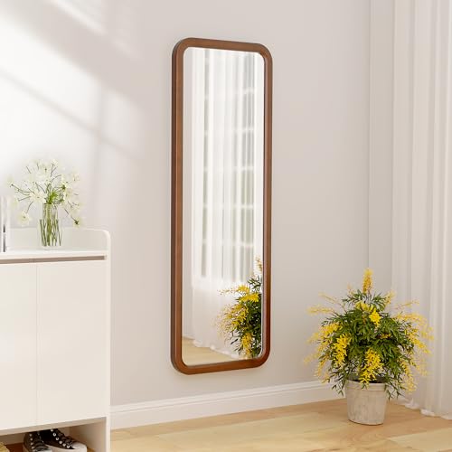 LVSOMT Miroir pleine longueur en bois, miroir intégral, miroir mural, miroir suspendu, long miroir pour chambre à coucher, salon, cadre en bois massif, coins arrondis, miroir rustique, 119,4 x 40,6