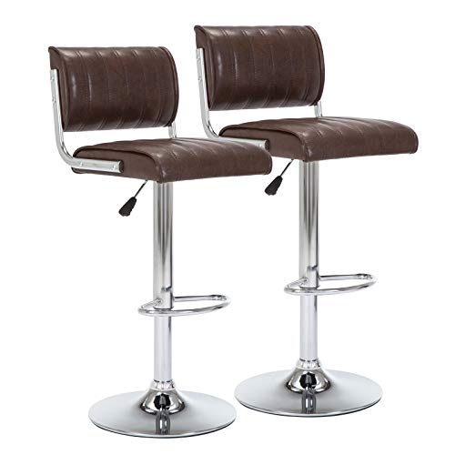 IntimaTe WM Heart Tabourets de Bar Lot de 2, Réglable Chaise Haute Cuisine avec Chromés Repose-Pieds,Tabouret Bar avec Décoré par Rayures Verticales, Marron