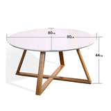 YNLRY Table Ronde Thé Table Table Basse Table Basse Salon Chambre Table D'appoint Table Ronde, Jambes en Bambou + Cut Surface Design (Color : White, Size : 80 * 80 * 44CM)