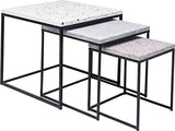 Kare Design Terrazzo Round Lot de 3 Tables d'appoint, Gris, 48 x 48 x 43