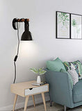 Applique murale industrie du bois rétro vintage lampe noire avec prise EU et interrupteur, y compris ampoule LED 5W E27