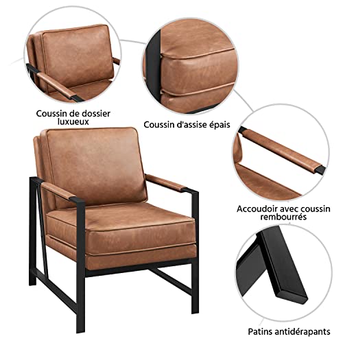 Lot De 4 Chaises Visiteur Bureau - Similicuir Rembourré, Accoudoirs, Cadre Métal, Capacité 135 Kg - Marron - 3