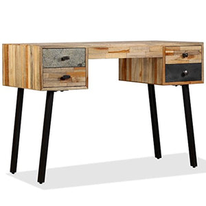 Festnight Bureau Vintage en Bois de Teck de Récupération Massif avec Tiroir 110 x 50 x 76 cm