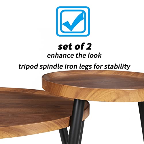 Ovale salontafel nest hout: 2 nestset grote 80 cm en kleine ronde tafels 40 cm MDF houten tafelblad onder sofa tafel met metalen driehoekige poten industriële nesten middentafels woonkamer Ovale salontafel nest hout: 2 nestset grote 80 cm en kleine ronde tafels 40 cm MDF houten tafelblad onder sofa tafel met metalen driehoekige poten industriële nesten middentafels woonkamer