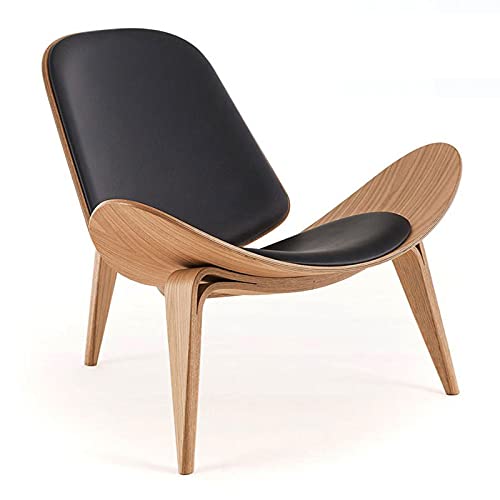 WYT-fan PU Cuir Chaise - Simple Canapé Chaise Creative Minimaliste - Bois Massif Unique Shell Chair - Contemporary Loisirs Sitzenstuhl,Black Leather Pad