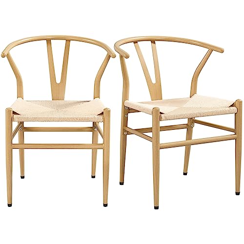Abician Lot de 2 Chaises de Salle à Manger Vintage Chaises de Cuisine avec Coussin de Siège en Corde de Papier Cadre en Métal 54,5× 57× 73,5 cm Bois Abician Lot de 2 Chaises de Salle à Manger Vintage Chaises de Cuisine avec Coussin de Siège en Corde de Papier Cadre en Métal 54,5× 57× 73,5 cm Bois