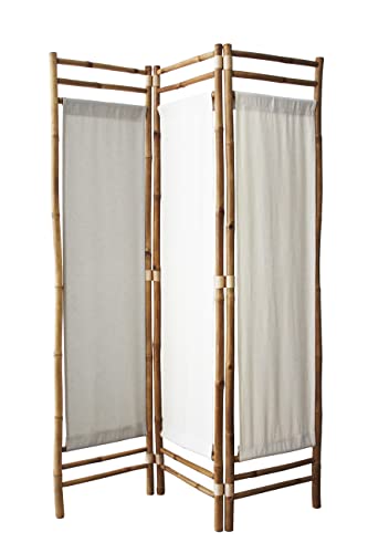 Paravent en Polycoton et Bambou - Naturel - Blanc et Marron - Panneaux en Coton - 160x120 cm Paravent en Polycoton et Bambou - Naturel - Blanc et Marron - Panneaux en Coton - 160x120 cm