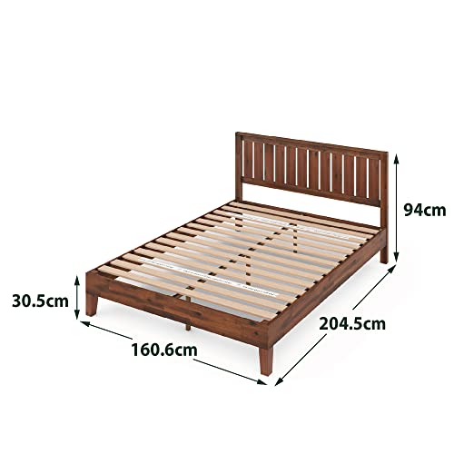 Zinus Figari - Structure de Lit 120 x 190 cm avec Rangement - Plateforme Durable en Bambou et Métal - Tête de Lit à Lattes - 31 cm de Haut - Marron et Noir