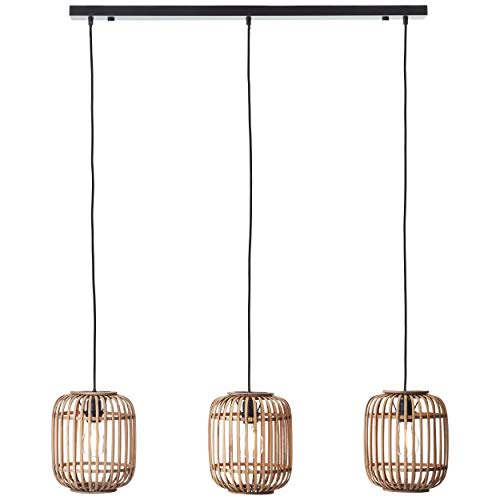 Suspension Lampe décorative Nature 3 x E27 max. 40 W en métal/rotin marron clair noir