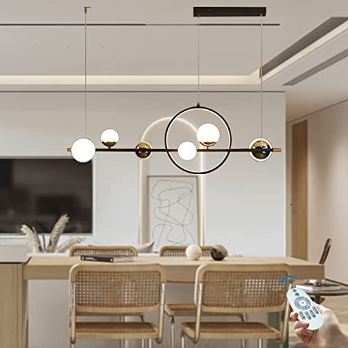 Suspension LED Lampe à suspension à intensité variable Table à manger Lustre réglable en hauteur Abat-jour en acrylique Éclairage en métal avec télécommande Salon Café Bar Cuisine Lampe or noir