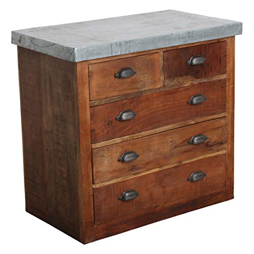 Stuff Factory Commode en Bois recyclé galvanisé avec 5 tiroirs 80 x 45 x 80 cm Stuff Factory Commode en Bois recyclé galvanisé avec 5 tiroirs 80 x 45 x 80 cm