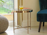 ASPECT - Table Basse Ronde Fino en métal de Couleur Or Rose et Verre à l'aspect de marbre Brun - 42,5 x 42,5 x 46 cm