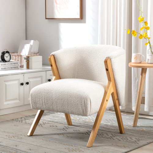Wahson Fauteuil Salon, Fauteuils de Salon en Fausse Fourrure Fauteuil Relax avec Coussin Épais Fauteuil Chambre en Bois, Fauteuil pour Chambre/Salon, Blanc Wahson Fauteuil Salon, Fauteuils de Salon en Fausse Fourrure Fauteuil Relax avec Coussin Épais Fauteuil Chambre en Bois, Fauteuil pour Chambre/Salon, Blanc