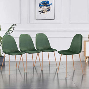 GOLDFAN Ensemble Moderne Lot de 4 Chaises de Salle à Manger Chaise de Cuisine Chaise Rembourrée Chaise de Salon Chaise en Pieds de Métal Velours, Vert