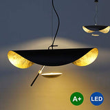 Lumières suspendues en feuille d'or Chapeau de lustre en or noir Suspension de personnalité créatrice de la mode, ligne de suspension Hauteur réglable en applique LED Restaurant Salon Café Bar,40cm