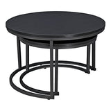 [en.casa] Set de 2 Tables Basses Rondes Gigognes Table de Salon Panneaux de Particules Métal Tailles Différentes Noir