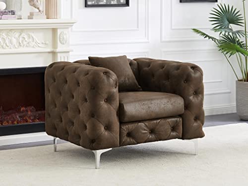 Fauteuil Chesterfield en Microfibre Aspect Cuir Vieilli Edwina