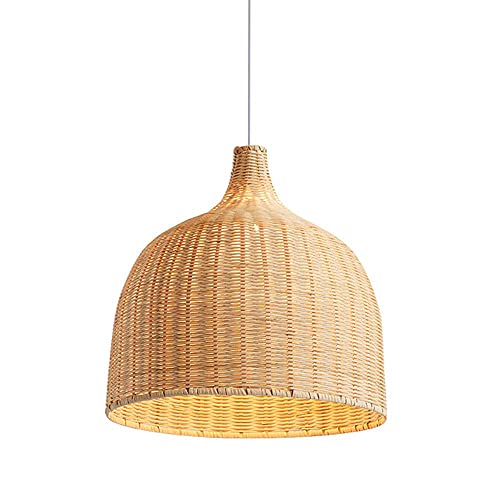 Suspension Rotin Osier Bambou, Abat Jour Osier Rotin Suspension, Traditionnel et Rustique pour Suspension. Fait Main Lustre en Rotin/Osier Tressé Nature. Rural Abat Jour Plafond Original (35cm)