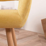 FURNISH1 Lot de 2 Fauteuil Chaise de Salle à Manger Scandinave en Tissu Jaune Métal Look Bois Chêne Design Salon Bureau Chambre