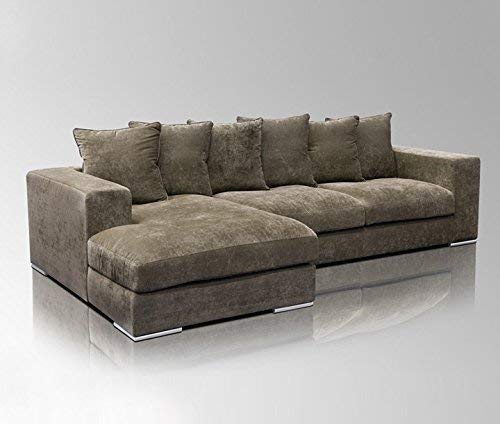 Amaris Elements | Canapé d Amaris Elements | Canapé d'angle « Newman » avec 6 Coussins, Tissu Velours Marron, Salon de Jardin 4 Places 2.95m