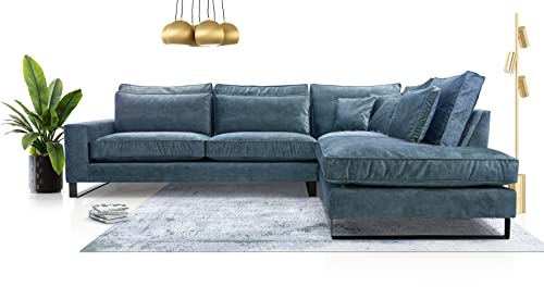 Siblo Canapé d'angle avec Coussins 90x310x224 cm - CORBLACK Collection - Elégant Canape 4 Places - Meubles de Salon - Confortable Canapé - Bleu - Côté Droit