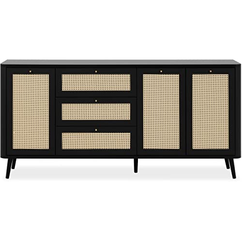 HOMIFAB Buffet cannage et Effet Bois Noir 175 cm - Padang HOMIFAB Buffet cannage et Effet Bois Noir 175 cm - Padang
