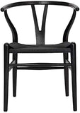 DLL Chaise Wishbone Chaise Y Chaise À Manger En Bois Massif Fauteuils En Rotin Style Naturel Bas Du Dos/Noir / 55×75×45cm