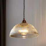 HJXDtech Luminaire Suspension Dôme en Verre Transparent Vintage Industrielle avec Base E27 en Laiton Cuivre Lustre Loft Lampe suspendue au plafond (25cm)