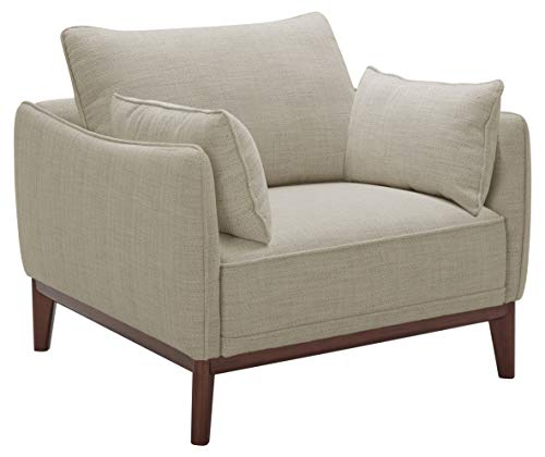 Marque Amazon - Stone & Beam Hillman Fauteuil pour salon style Mid-Century avec pieds et base en bois, 99 cm de large, Ivoire, Marque Amazon - Stone & Beam Hillman Fauteuil pour salon style Mid-Century avec pieds et base en bois, 99 cm de large, Ivoire,