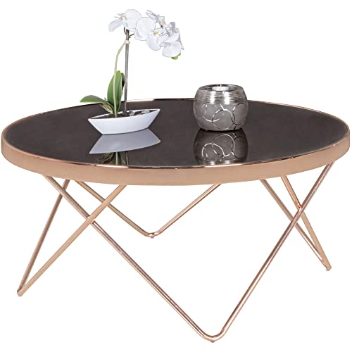 FineBuy Design Table Verre métal ø 82 cm Noir/Cuivre | Table du canapé Moderne | Table Basse en Verre Table | Table de Salon Rond