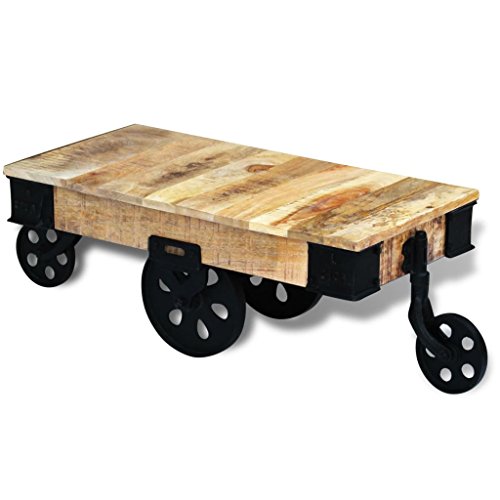 vidaXL Table Basse avec Roues de Salon Bois de manguier Brut Meuble de Rangement vidaXL Table Basse avec Roues de Salon Bois de manguier Brut Meuble de Rangement