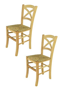 t m c s Tommychairs - Set 2 chaises Cross pour Cuisine, Bar et Salle à Manger, Robuste Structure en Bois de hêtre peindré en Couleur Naturelle et Assise en Paille