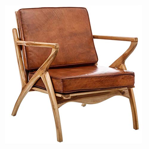 Tousmesmeubles Fauteuil Teck et Coussins Cuir Cognac - Essaouira n°1 - L 65 x l 75 x H 78 - Neuf Tousmesmeubles Fauteuil Teck et Coussins Cuir Cognac - Essaouira n°1 - L 65 x l 75 x H 78 - Neuf
