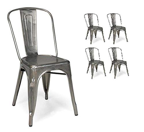 Kosmi - Lot de 4 Chaises en métal Brut Style Industriel Factory en métal Brut Aspect galvanisé galva Kosmi - Lot de 4 Chaises en métal Brut Style Industriel Factory en métal Brut Aspect galvanisé galva