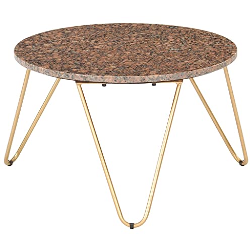 HINSD Table basse marron 65 x 65 x 42 cm en pierre véritable avec texture marbre HINSD Table basse marron 65 x 65 x 42 cm en pierre véritable avec texture marbre