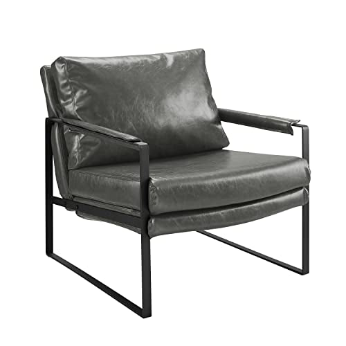 Zouron Fauteuil de Salon Vintage en Similicuir, Fauteuil Relax Confortable avec Pieds en Métal, Fauteuil Chambre Industriel, Gris Zouron Fauteuil de Salon Vintage en Similicuir, Fauteuil Relax Confortable avec Pieds en Métal, Fauteuil Chambre Industriel, Gris