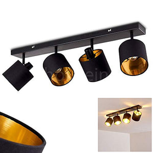 hofstein Plafonnier Alsen en métal et tissu noir & or, 4 spots de plafond vintages rotatifs, idéal dans un salon rétro, pour 4 ampoules E14, ampoule(s) non incluse(s)