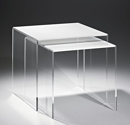 HOWE-Deko 2 Tables gigognes en Acrylique Haute qualité, Transparent/Blanc, 40 x 33 cm, H 36 cm und 33 x 33 cm, H 33 cm, l'épaisseur de l'acrylique 8 mm
