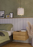 Eglo Suspension luminaire Surfleet, lustre au design nature pour salon et salle à manger, plafonnier à suspendre, lampe de plafond en lin beige, bois bambou et métal noir, douille E27